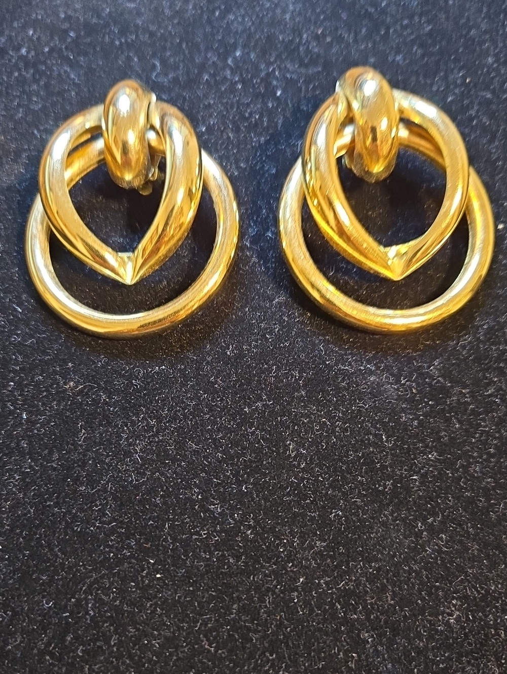 Vintage Givenchy New York Paris Gold Door Knocker Interlocking Hoop Clip-Ons